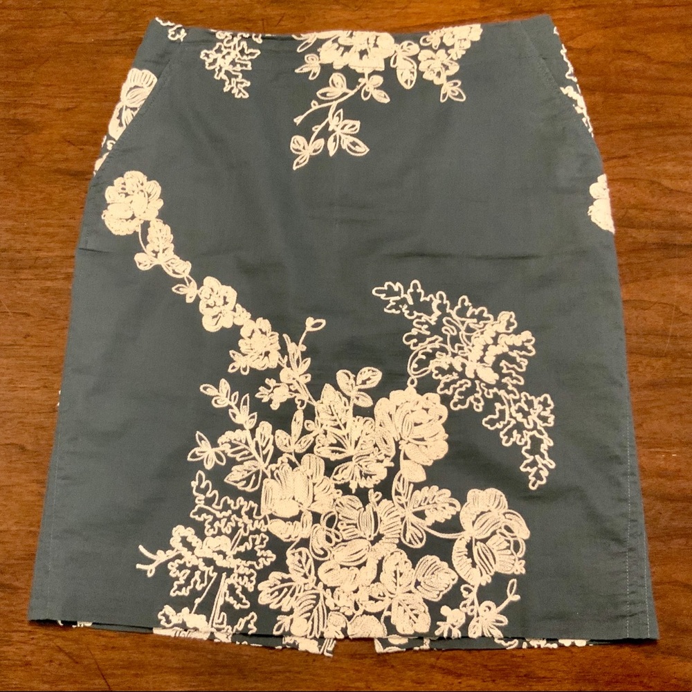 J Crew Embroidered Pencil Skirt